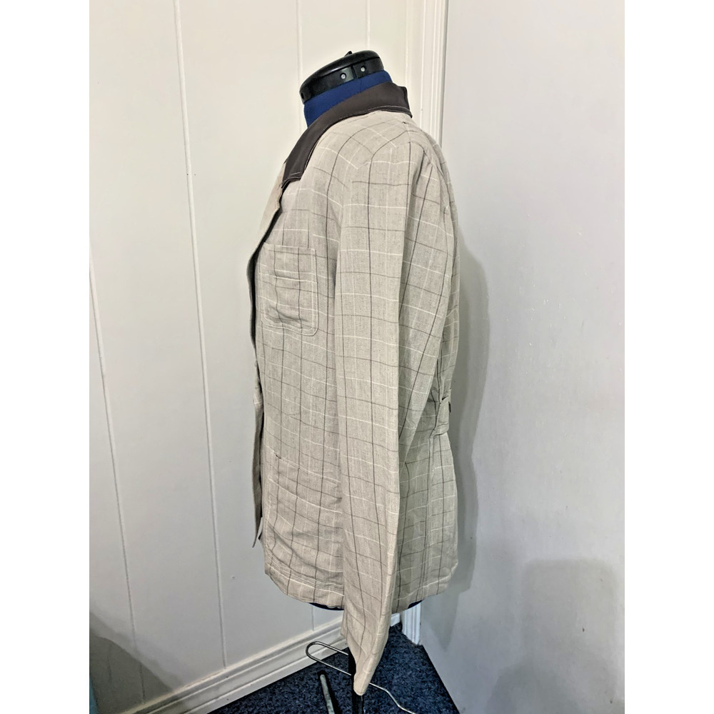 Vintage Jenny Max NYC Linen Blazer Size 10 Faux Leather Collar 90's Work Career - Picture 3 of 12